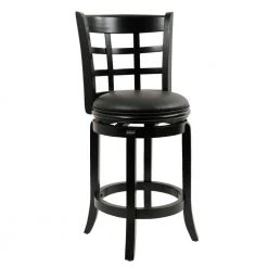 Sabi 37.5 in. Black High Back Solid Wood Swivel Counter Stool with Faux Leather Seat by Benjara