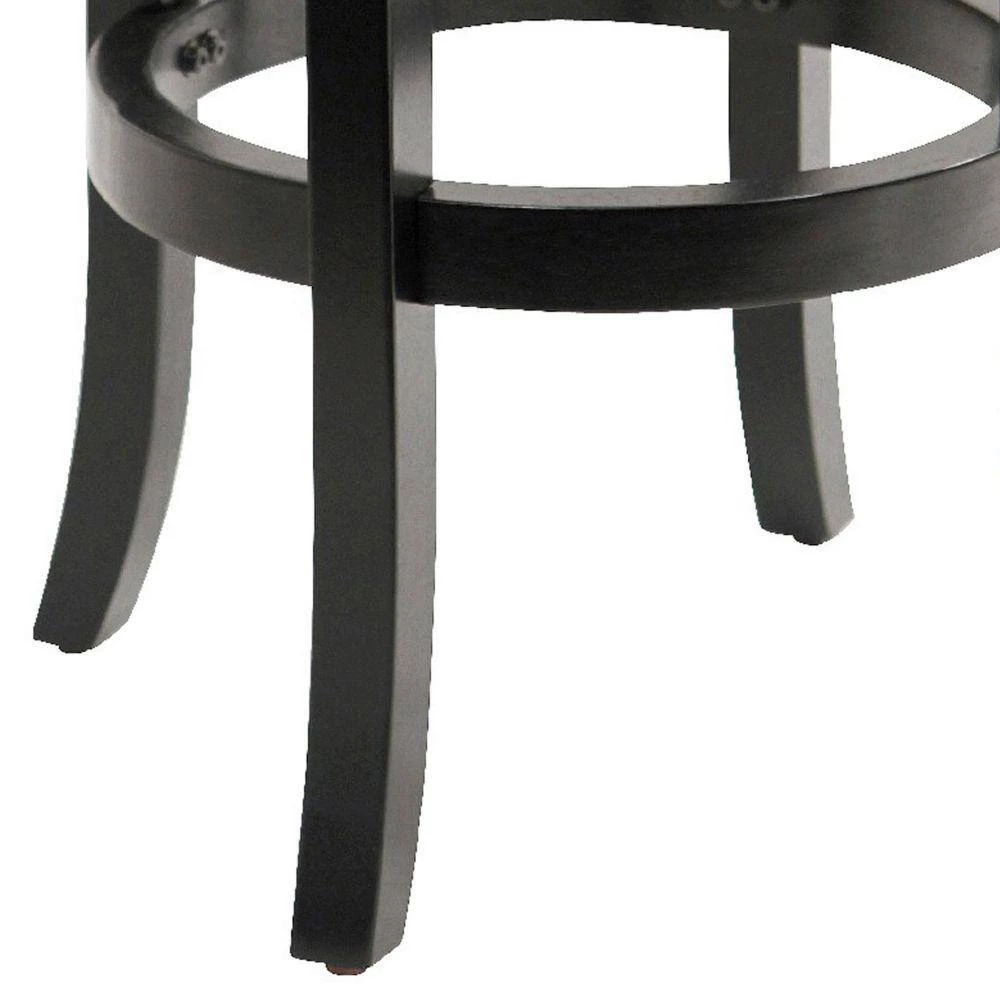 Sabi 43.5 in. Black High Back Solid Wood Swivel Counter Bar Stool with Faux Leather by Benjara 6 Sabi 43.5 in. Black High Back Solid Wood Swivel Counter Bar Stool with Faux Leather by Benjara - Image 6