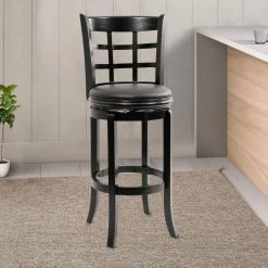 Sabi 43.5 in. Black High Back Solid Wood Swivel Counter Bar Stool with Faux Leather by Benjara 15 Sabi 43.5 in. Black High Back Solid Wood Swivel Counter Bar Stool with Faux Leather by Benjara -Cheap Benjara Store black benjara bar stools bm274239 31 1000
