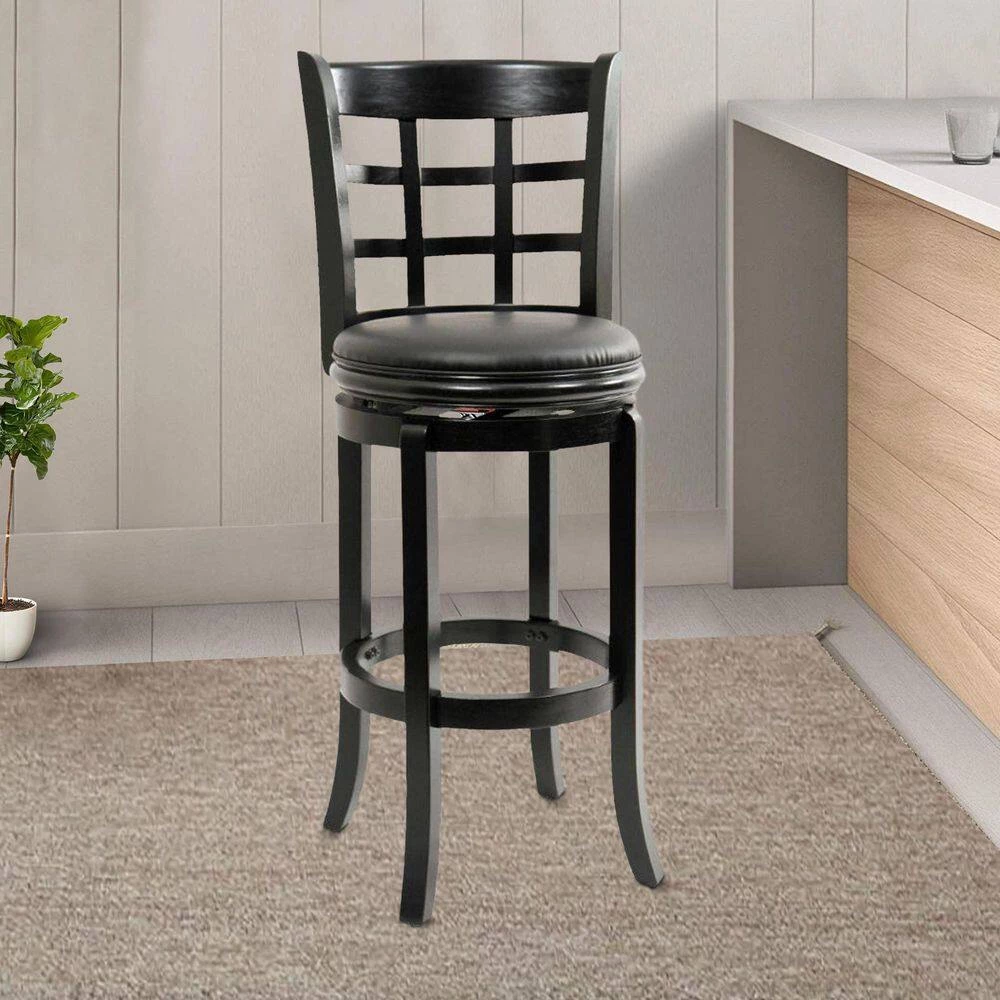 Sabi 43.5 in. Black High Back Solid Wood Swivel Counter Bar Stool with Faux Leather by Benjara 8 Sabi 43.5 in. Black High Back Solid Wood Swivel Counter Bar Stool with Faux Leather by Benjara - Image 8