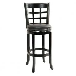 Sabi 43.5 in. Black High Back Solid Wood Swivel Counter Bar Stool with Faux Leather by Benjara