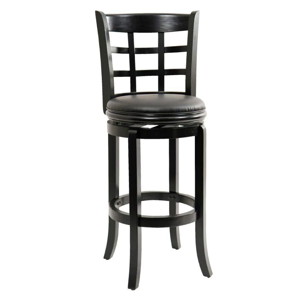 Sabi 43.5 in. Black High Back Solid Wood Swivel Counter Bar Stool with Faux Leather by Benjara 1 Sabi 43.5 in. Black High Back Solid Wood Swivel Counter Bar Stool with Faux Leather by Benjara