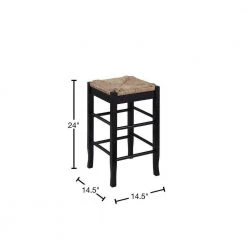 Chris 24 in. Black Counter Stool with Wood Frame Handwoven Rush Seat by Benjara -Cheap Benjara Store black benjara bar stools bm274267 40 1000