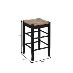 Chris 24 in. Black Counter Stool with Wood Frame Handwoven Rush Seat by Benjara -Cheap Benjara Store black benjara bar stools bm274267 44 1000
