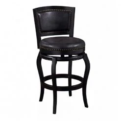 44.5 in. Black Swivel Barstool Solid Wood Nailhead Trim by Benjara