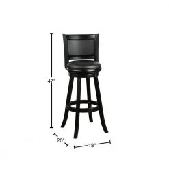 Pio 47 in. Black High Back Solid Wood Extra Tall Swivel Bar Stool with Faux Leather Seat by Benjara -Cheap Benjara Store black benjara bar stools bm274326 40 1000