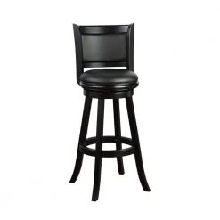 Pio 47 in. Black High Back Solid Wood Extra Tall Swivel Bar Stool with Faux Leather Seat by Benjara