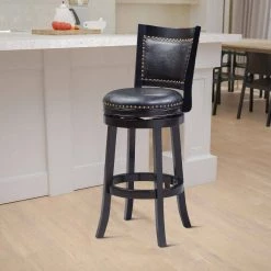 Sabi 43.5 in. Brown and Black High Back Solid Wood Swivel Counter Stool with Faux Leather Seat by Benjara -Cheap Benjara Store black benjara bar stools bm274351 31 1000