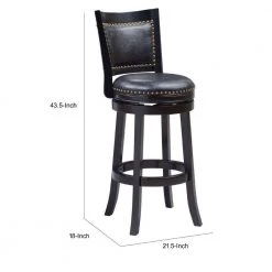Sabi 43.5 in. Brown and Black High Back Solid Wood Swivel Counter Stool with Faux Leather Seat by Benjara -Cheap Benjara Store black benjara bar stools bm274351 44 1000