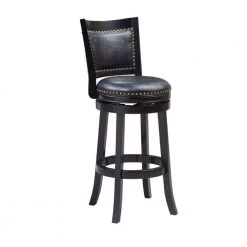 Sabi 43.5 in. Brown and Black High Back Solid Wood Swivel Counter Stool with Faux Leather Seat by Benjara
