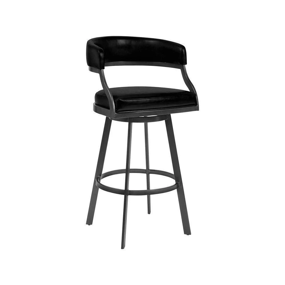 Ava 42 in. Black Low Back Metal Frame Swivel Bar Stool with Vegan Faux Leather Seat by Benjara 7 Ava 42 in. Black Low Back Metal Frame Swivel Bar Stool with Vegan Faux Leather Seat by Benjara - Image 7