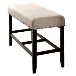 Sania Antique Black Finish Rustic Counter Height Bench 25 in. x 44 in. x 16 in. by Benjara