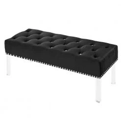 Black Velvet Upholstered Buttoned Bench 18.75 in. L x 49 in. W x 19 in. H by Benjara