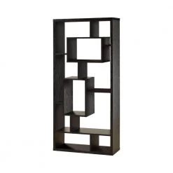 Asymmetrical Cube 67 in. Black Wood 10-shelf Standard Bookcase with Cubes by Benjara