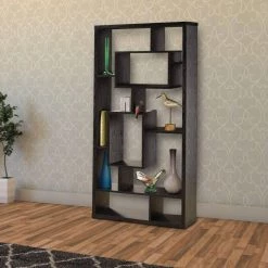 Asymmetrical Cube 67 in. Black Wood 10-shelf Standard Bookcase with Cubes by Benjara -Cheap Benjara Store black benjara bookcases bookshelves bm156232 fa 1000