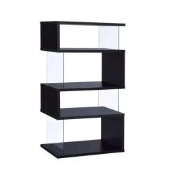 Asymmetrical 63 in. H Black Wooden 4 Shelf Snaking Bookcase by Benjara