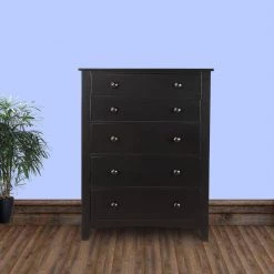 Black Wooden 5-Drawer Chest by Benjara -Cheap Benjara Store black benjara chest of drawers bm171568 fa 1000