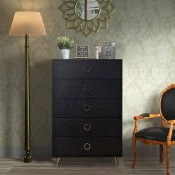 Contemporary Style 5-Drawers Black Wooden Chest 31.5 in. L x 16.7 in. W x 47.3 in. H by Benjara -Cheap Benjara Store black benjara chest of drawers bm184766 44 1000