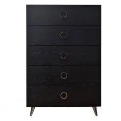 Contemporary Style 5-Drawers Black Wooden Chest 31.5 in. L x 16.7 in. W x 47.3 in. H by Benjara