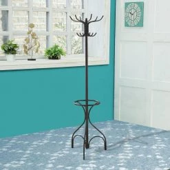 Black Metal Coat Rack with Umbrella Stand by Benjara -Cheap Benjara Store black benjara coat racks bm160078 fa 1000
