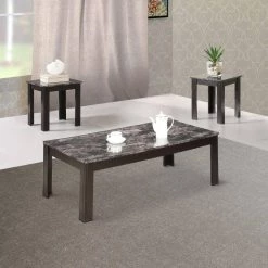 Impressive 3-Piece 44 in. Black Large Rectangle Marble Coffee Table Set with Marble Top by Benjara -Cheap Benjara Store black benjara coffee tables bm156133 31 1000