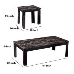 Impressive 3-Piece 44 in. Black Large Rectangle Marble Coffee Table Set with Marble Top by Benjara -Cheap Benjara Store black benjara coffee tables bm156133 44 1000