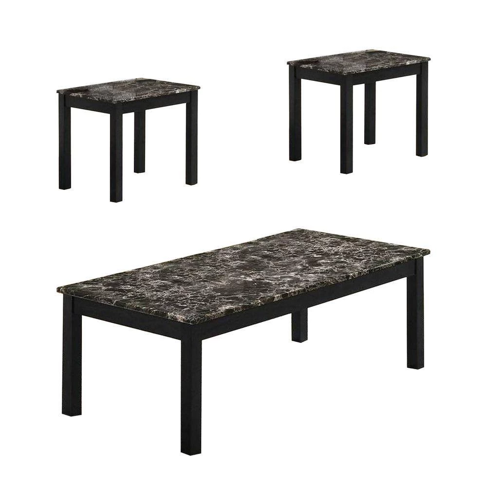 47.2 in. Black Wooden 3 Piece Coffee Table and End Table with Faux Marble Top by Benjara 8 47.2 in. Black Wooden 3 Piece Coffee Table and End Table with Faux Marble Top by Benjara - Image 8