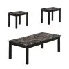 47.2 in. Black Wooden 3 Piece Coffee Table and End Table with Faux Marble Top by Benjara