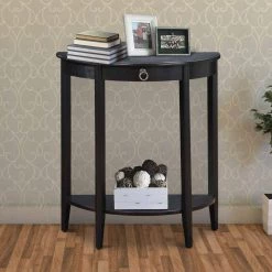 26 in. Black Half Moon Wood Console Table with Storage Drawer by Benjara -Cheap Benjara Store black benjara console tables bm191266 fa 1000