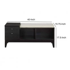 40 in. L x 15.75 in. W x 17.5 in. H Black Wooden Bench with Fabric Upholstered Seat Cushion and Storage Space by Benjara 18 40 in. L x 15.75 in. W x 17.5 in. H Black Wooden Bench with Fabric Upholstered Seat Cushion and Storage Space by Benjara -Cheap Benjara Store black benjara dining benches bm185375 44 1000