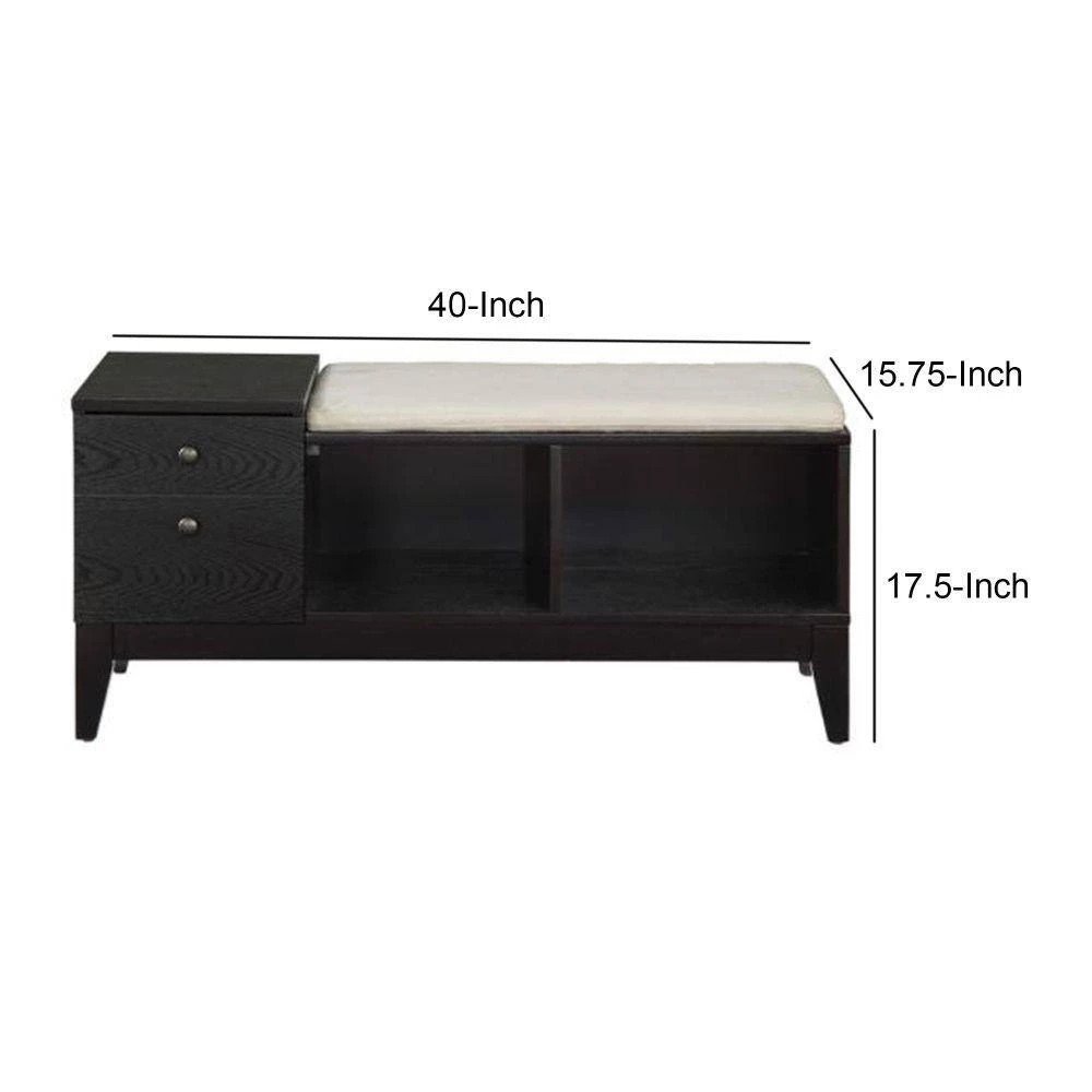 40 in. L x 15.75 in. W x 17.5 in. H Black Wooden Bench with Fabric Upholstered Seat Cushion and Storage Space by Benjara 8 40 in. L x 15.75 in. W x 17.5 in. H Black Wooden Bench with Fabric Upholstered Seat Cushion and Storage Space by Benjara - Image 8