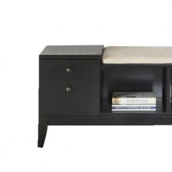 40 in. L x 15.75 in. W x 17.5 in. H Black Wooden Bench with Fabric Upholstered Seat Cushion and Storage Space by Benjara 16 40 in. L x 15.75 in. W x 17.5 in. H Black Wooden Bench with Fabric Upholstered Seat Cushion and Storage Space by Benjara -Cheap Benjara Store black benjara dining benches bm185375 4f 1000