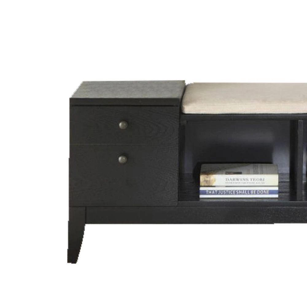 40 in. L x 15.75 in. W x 17.5 in. H Black Wooden Bench with Fabric Upholstered Seat Cushion and Storage Space by Benjara 6 40 in. L x 15.75 in. W x 17.5 in. H Black Wooden Bench with Fabric Upholstered Seat Cushion and Storage Space by Benjara - Image 6