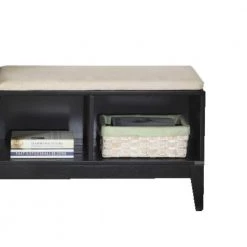 40 in. L x 15.75 in. W x 17.5 in. H Black Wooden Bench with Fabric Upholstered Seat Cushion and Storage Space by Benjara 15 40 in. L x 15.75 in. W x 17.5 in. H Black Wooden Bench with Fabric Upholstered Seat Cushion and Storage Space by Benjara -Cheap Benjara Store black benjara dining benches bm185375 c3 1000