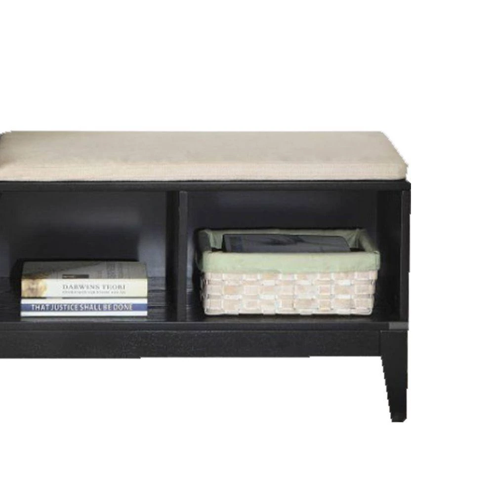 40 in. L x 15.75 in. W x 17.5 in. H Black Wooden Bench with Fabric Upholstered Seat Cushion and Storage Space by Benjara 5 40 in. L x 15.75 in. W x 17.5 in. H Black Wooden Bench with Fabric Upholstered Seat Cushion and Storage Space by Benjara - Image 5