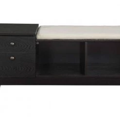 40 in. L x 15.75 in. W x 17.5 in. H Black Wooden Bench with Fabric Upholstered Seat Cushion and Storage Space by Benjara 19 40 in. L x 15.75 in. W x 17.5 in. H Black Wooden Bench with Fabric Upholstered Seat Cushion and Storage Space by Benjara -Cheap Benjara Store black benjara dining benches bm185375 fa 1000