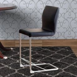 Lodia II Contemporary 38.5 in. H Black Chrome and Leatherette Counter Height Side Chair (Set of 2) by Benjara -Cheap Benjara Store black benjara dining chairs bm131341 31 1000