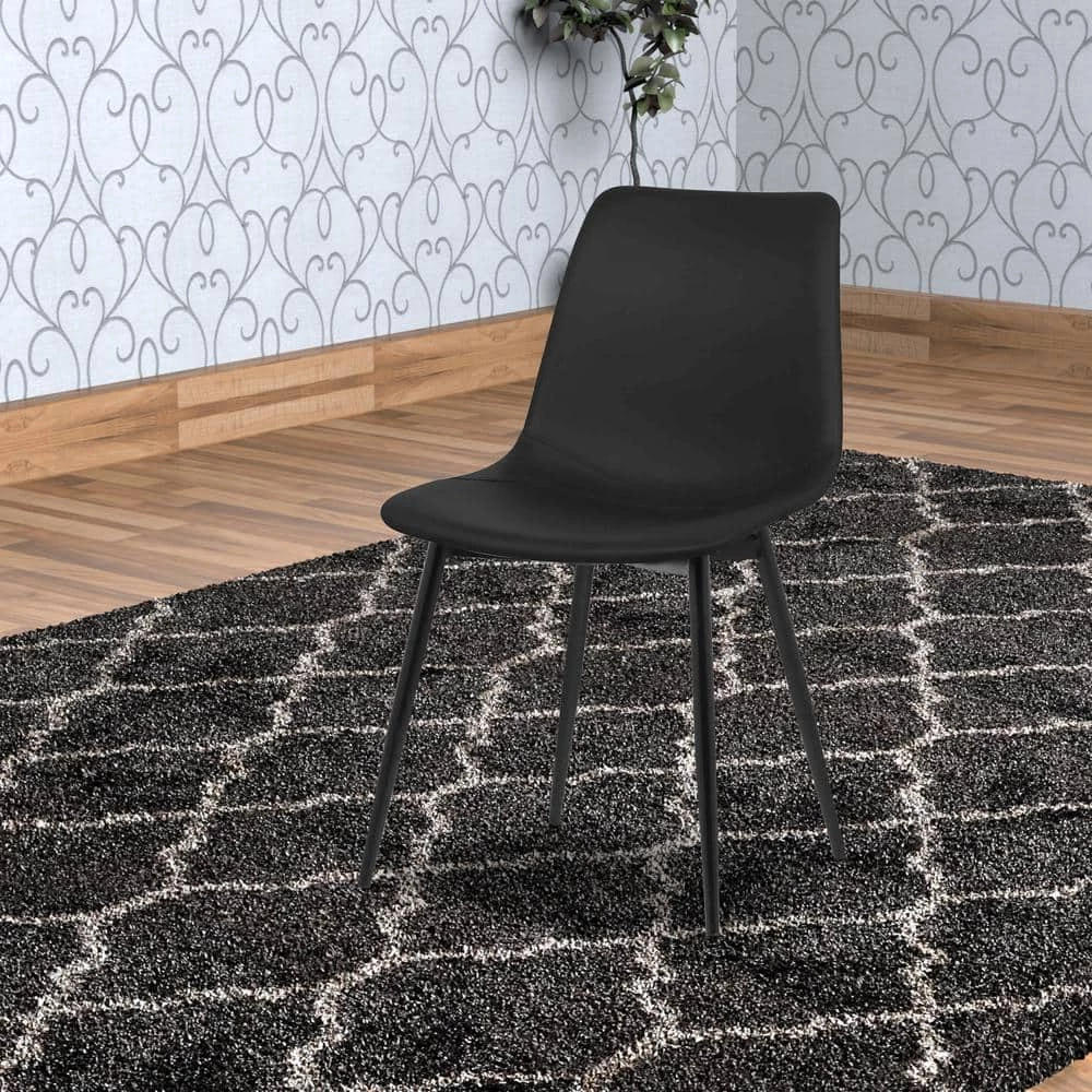 Black Leatherette Dining Chair with Bucket Seat and Metal Legs by Benjara 6 Black Leatherette Dining Chair with Bucket Seat and Metal Legs by Benjara - Image 6