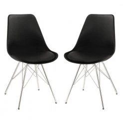 Black Contemporary Fabric Upholstered Dining Chair with Chrome Legs (Set of 2) by Benjara