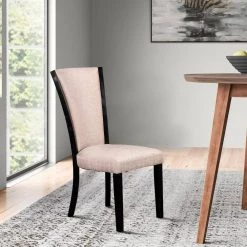 Black and Beige Wooden Dining Side Chair with Fabric Seat and Backrest (Set of 2) by Benjara -Cheap Benjara Store black benjara dining chairs bm217982 31 1000