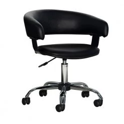 Black Leatherette Bucket Seat Desk Chair with Casters and Arms by Benjara