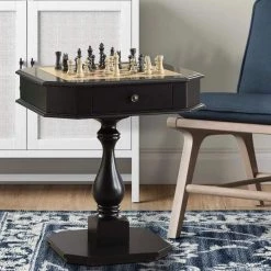 31 in. Black Wooden Chess Game Table with 1-Drawer by Benjara -Cheap Benjara Store black benjara end side tables bm157306 76 1000