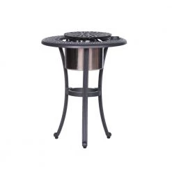 21 in. Black Round Wood Top Patio End Table with Removable Steel Ice Bucket by Benjara -Cheap Benjara Store black benjara end side tables bm283974 c3 1000