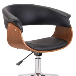 Black Curved Faux Leather Office Chair with Wooden Support and Star base by Benjara -Cheap Benjara Store black benjara executive chairs bm236946 1f 1000