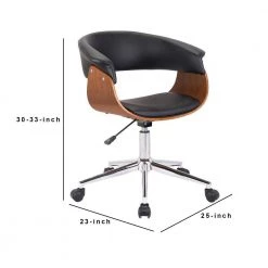 Black Curved Faux Leather Office Chair with Wooden Support and Star base by Benjara -Cheap Benjara Store black benjara executive chairs bm236946 44 1000