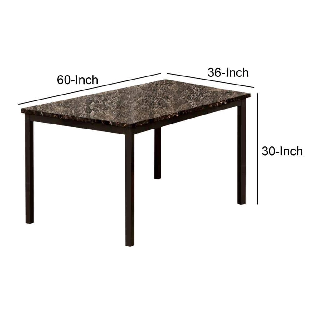 Colman Contemporary 60 in. L Rectangle Black Faux Marble Top Dining Table with Metal Frame Seats 4 by Benjara 6 Colman Contemporary 60 in. L Rectangle Black Faux Marble Top Dining Table with Metal Frame Seats 4 by Benjara - Image 6