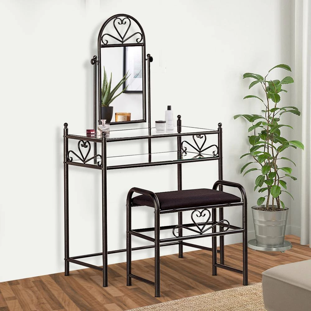 Casual 2-Piece Black Metal Vanity Set with Stool with Fabric Seat by Benjara 7 Casual 2-Piece Black Metal Vanity Set with Stool with Fabric Seat by Benjara - Image 7