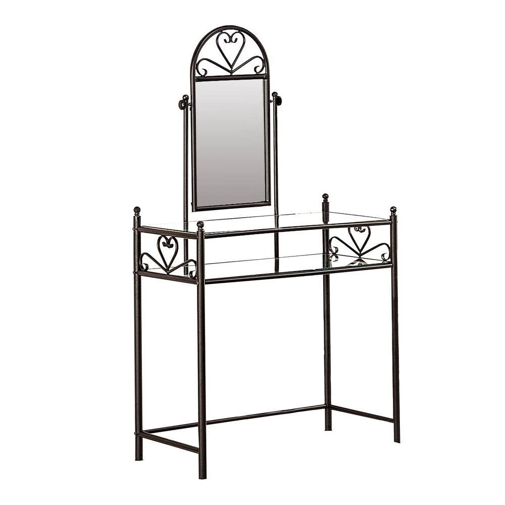 Casual 2-Piece Black Metal Vanity Set with Stool with Fabric Seat by Benjara 4 Casual 2-Piece Black Metal Vanity Set with Stool with Fabric Seat by Benjara - Image 4