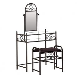 Casual 2-Piece Black Metal Vanity Set with Stool with Fabric Seat by Benjara