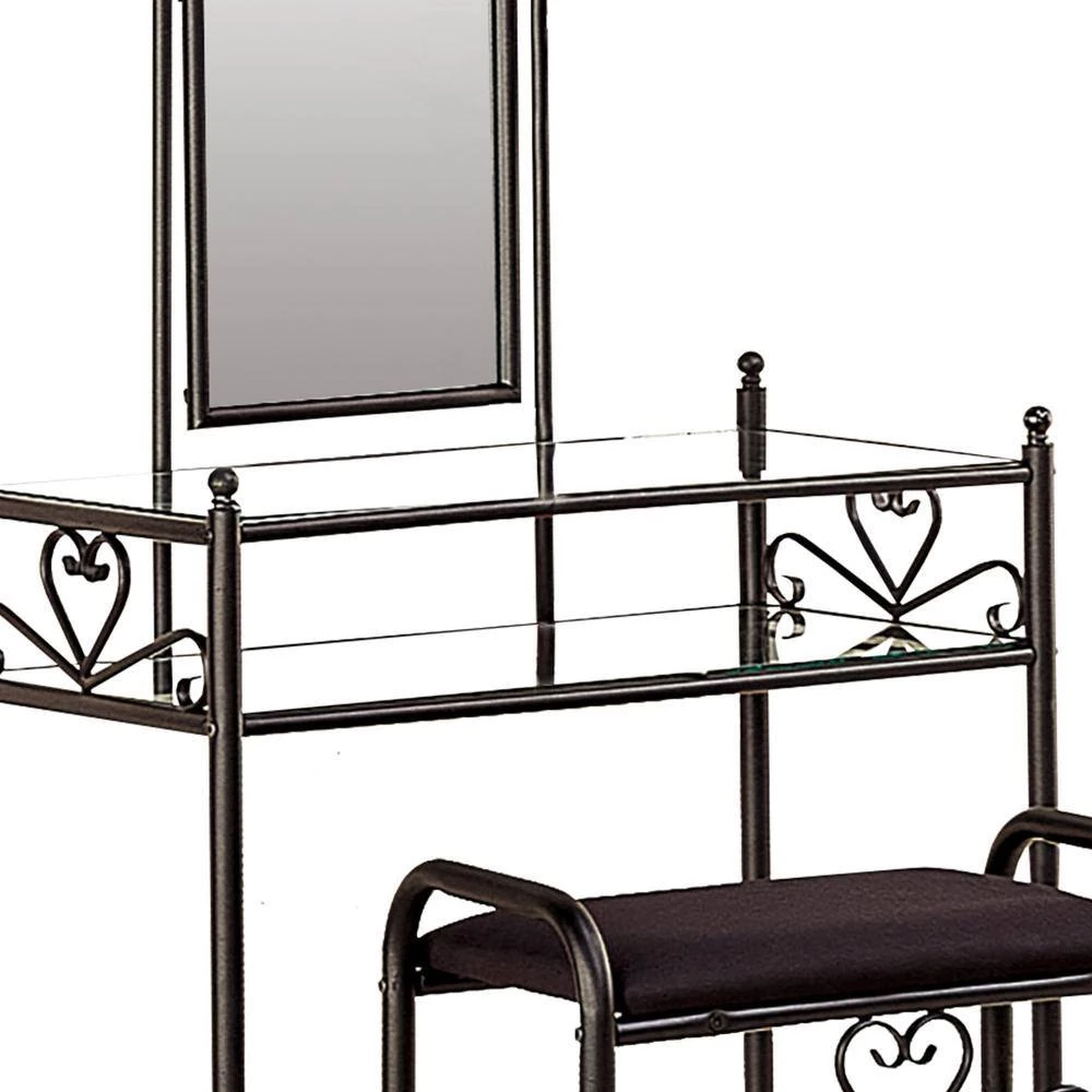 Casual 2-Piece Black Metal Vanity Set with Stool with Fabric Seat by Benjara 3 Casual 2-Piece Black Metal Vanity Set with Stool with Fabric Seat by Benjara - Image 3